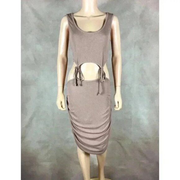 Cut-Out Waist Ruched Bodycon Dress NEW Size Large - Picture 2 of 11